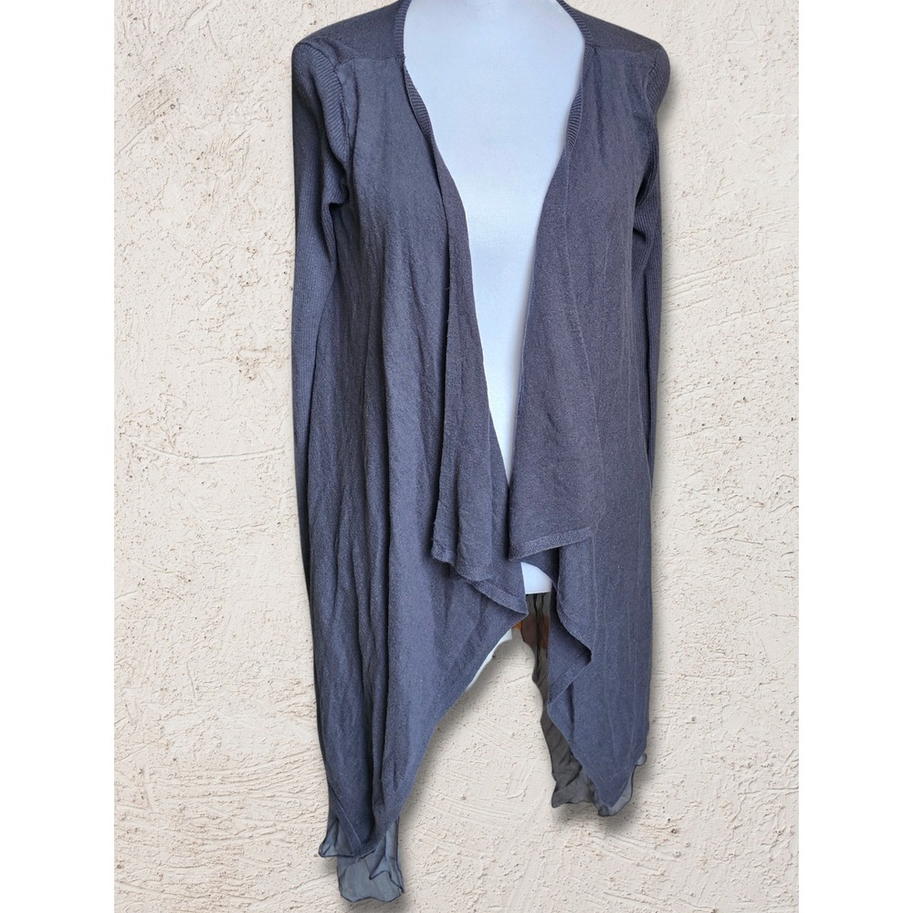 Gold Hawk Silk Cashmere Draped Cardigan S Gray Sheer Silk Waterfall